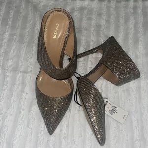 Express glitter pointed toe mules (heels)